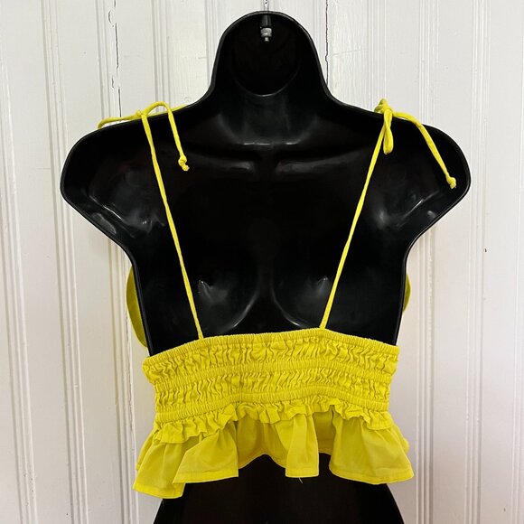Sim & Sam Boho Yellow Shoulder Tie Smocked Crop Cami Top, Size Medium - Picture 5 of 8